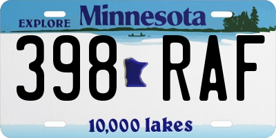 MN license plate 398RAF