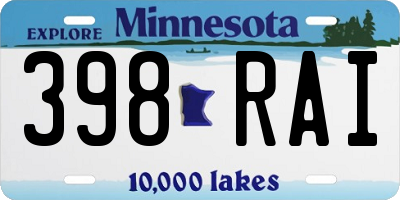 MN license plate 398RAI