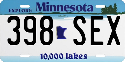 MN license plate 398SEX