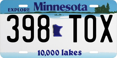MN license plate 398TOX