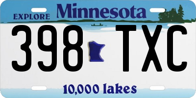 MN license plate 398TXC