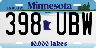 MN license plate 398UBW