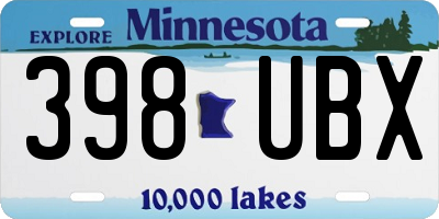 MN license plate 398UBX
