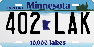 MN license plate 402LAK