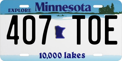 MN license plate 407TOE