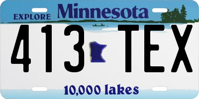 MN license plate 413TEX
