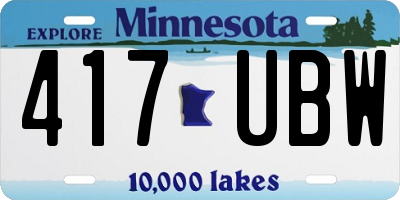 MN license plate 417UBW