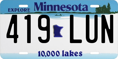MN license plate 419LUN