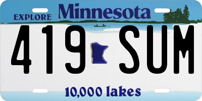 MN license plate 419SUM