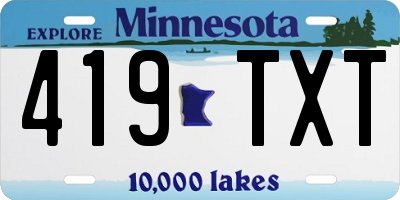 MN license plate 419TXT