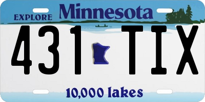 MN license plate 431TIX