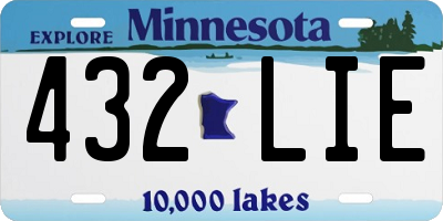 MN license plate 432LIE