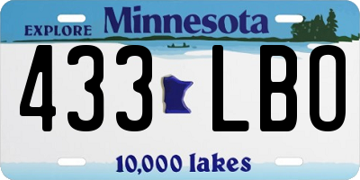 MN license plate 433LBO