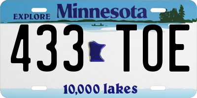 MN license plate 433TOE