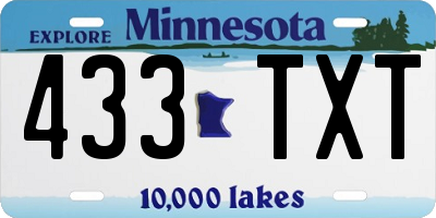 MN license plate 433TXT