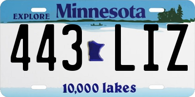 MN license plate 443LIZ