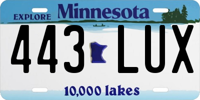 MN license plate 443LUX