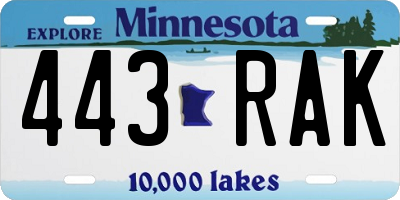 MN license plate 443RAK