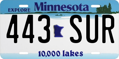 MN license plate 443SUR
