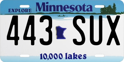 MN license plate 443SUX
