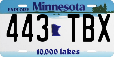 MN license plate 443TBX