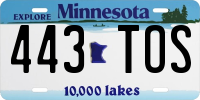 MN license plate 443TOS