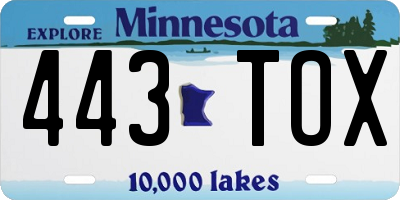 MN license plate 443TOX