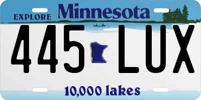 MN license plate 445LUX