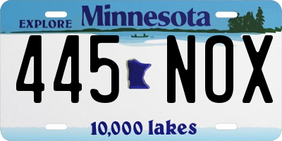 MN license plate 445NOX