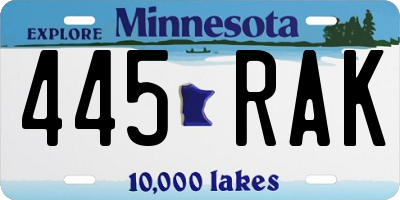 MN license plate 445RAK
