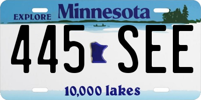 MN license plate 445SEE