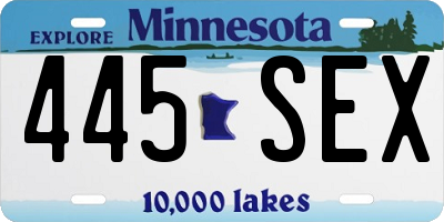 MN license plate 445SEX