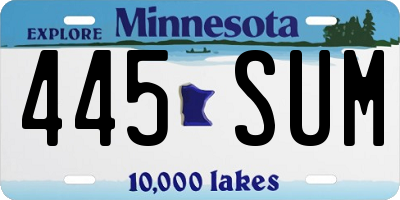 MN license plate 445SUM
