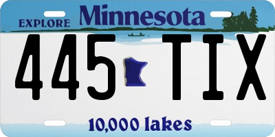 MN license plate 445TIX