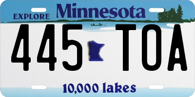 MN license plate 445TOA