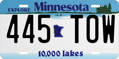 MN license plate 445TOW
