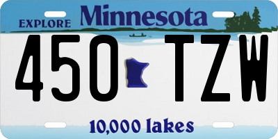 MN license plate 450TZW