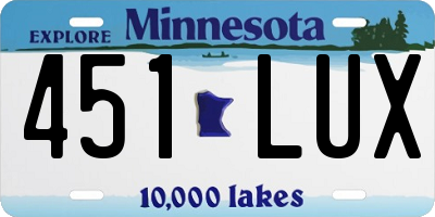 MN license plate 451LUX