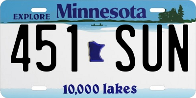 MN license plate 451SUN