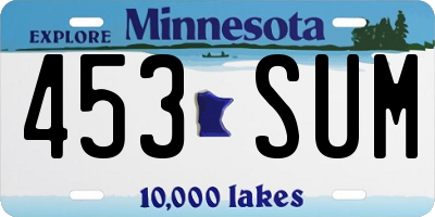 MN license plate 453SUM