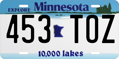 MN license plate 453TOZ