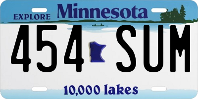 MN license plate 454SUM