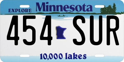 MN license plate 454SUR