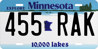 MN license plate 455RAK