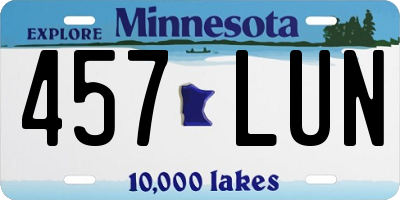 MN license plate 457LUN