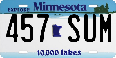 MN license plate 457SUM