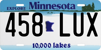 MN license plate 458LUX
