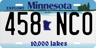 MN license plate 458NCO