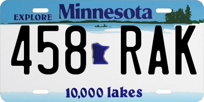 MN license plate 458RAK