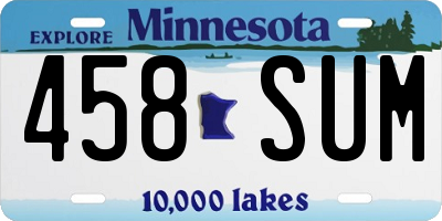 MN license plate 458SUM